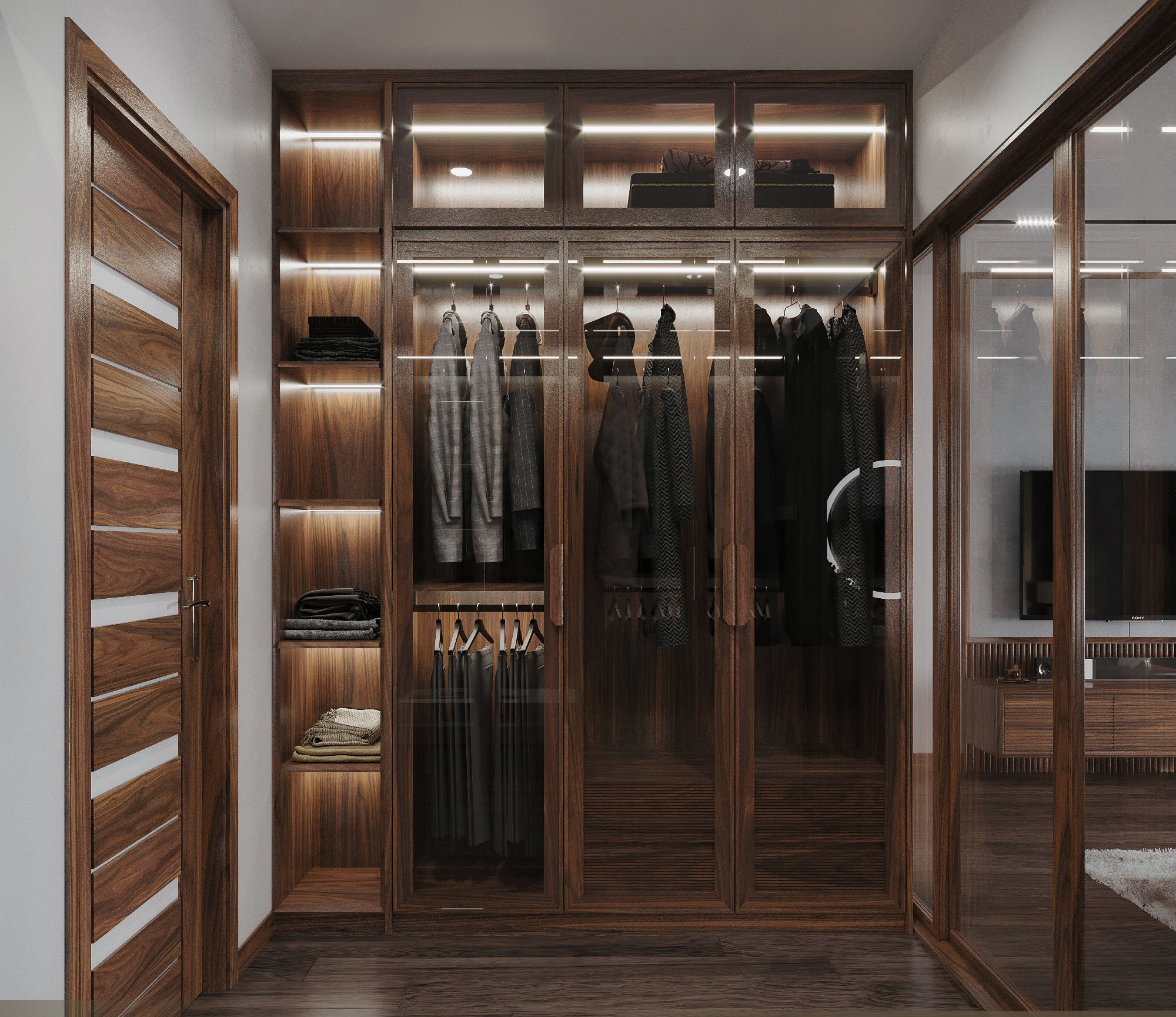 tủ quần áo gỗ óc chó hiện đại đẹp