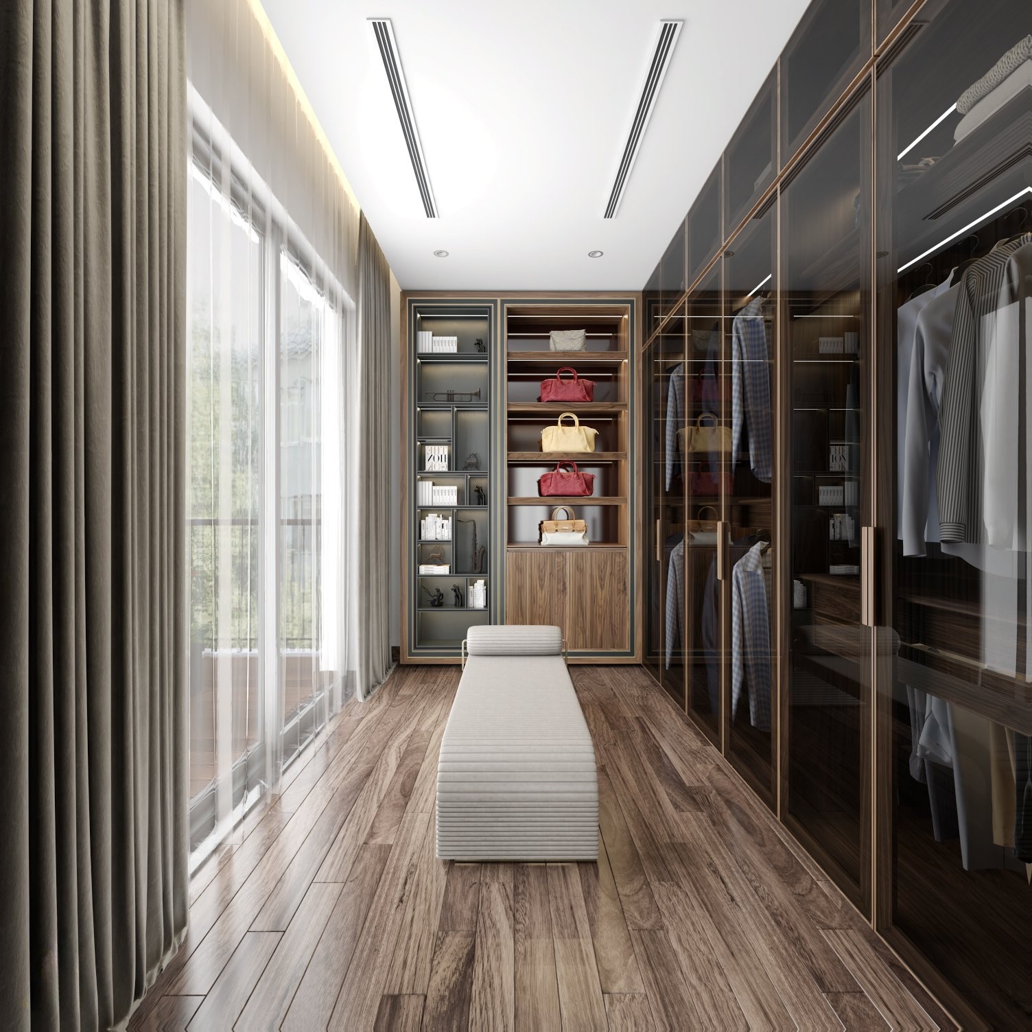 tủ quần áo gỗ óc chó hiện đại sang trọng