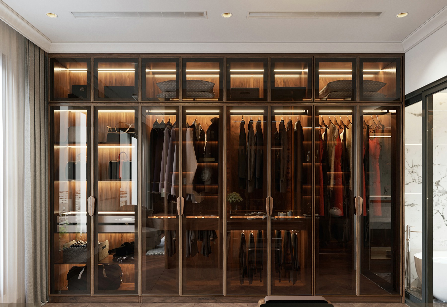 tủ quần áo thông minh hiện đại gỗ óc chó