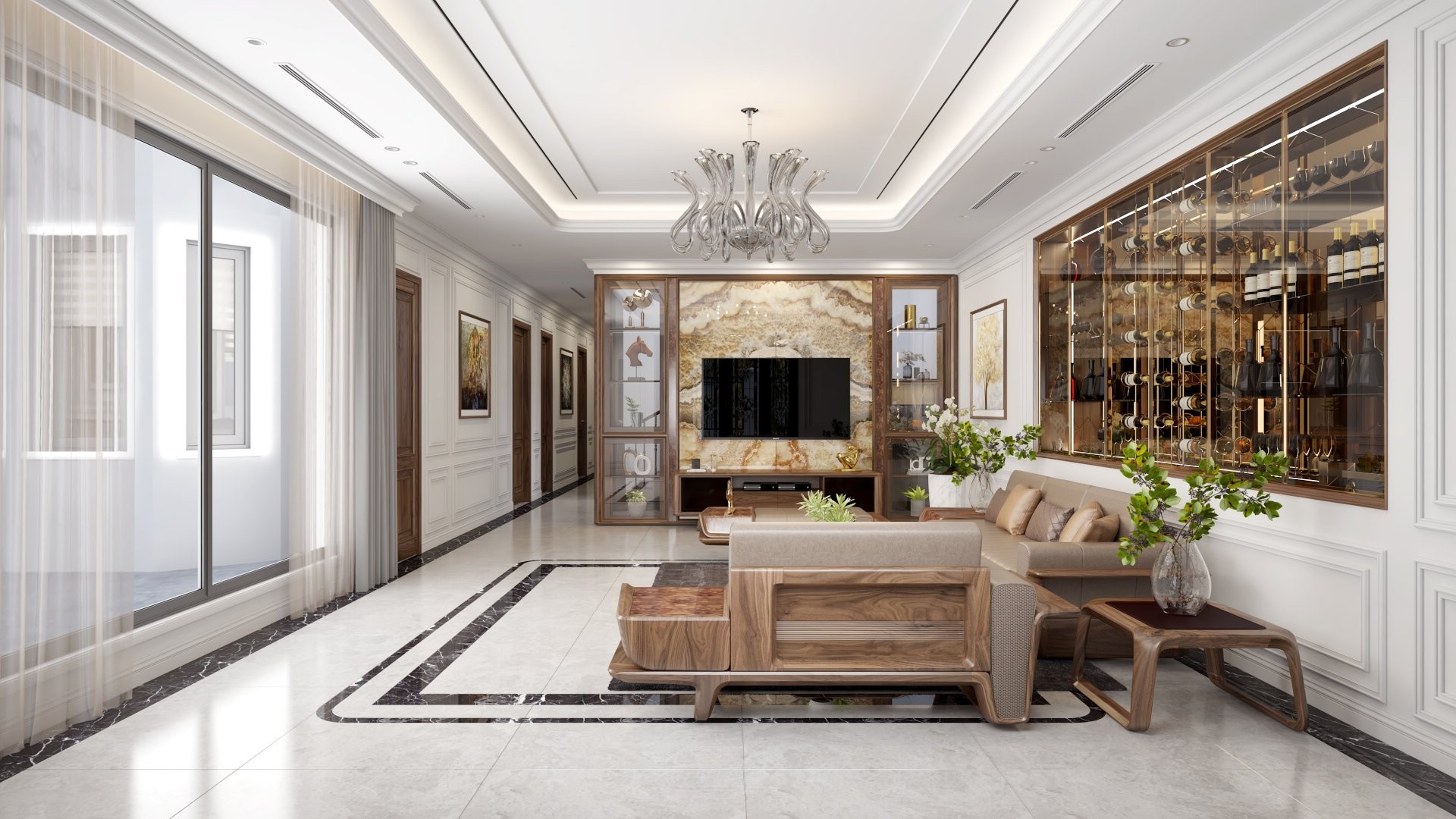 tủ rượu âm tường bằng gỗ óc chó