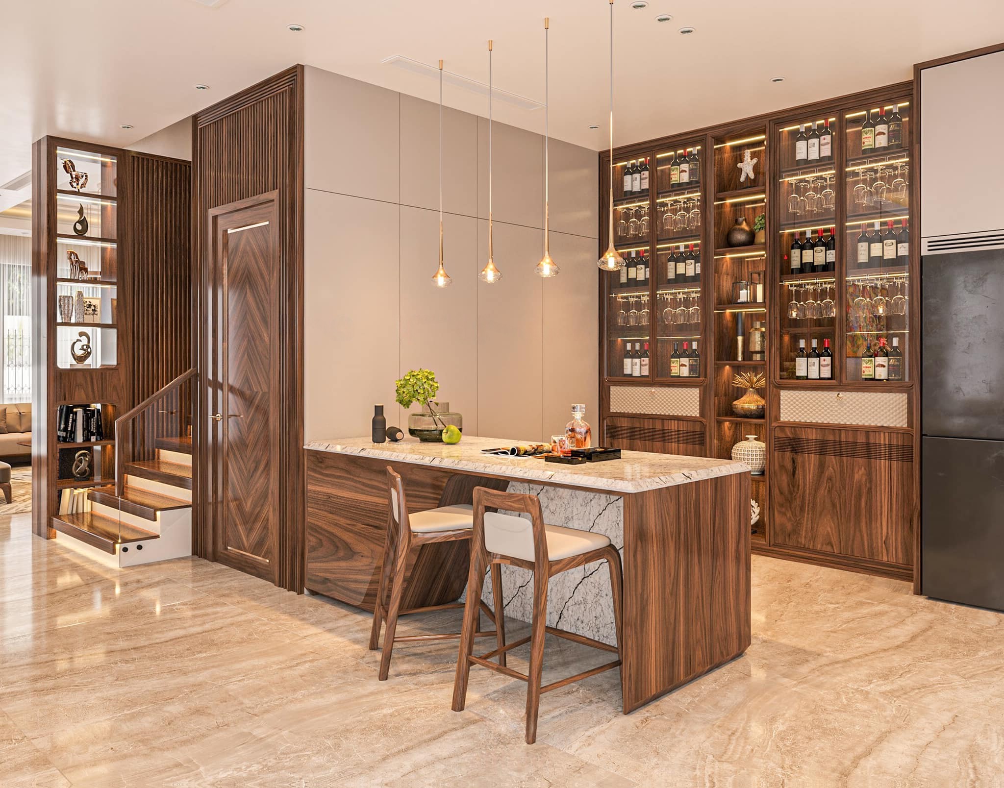 tủ rượu bằng gỗ óc chó đẹp