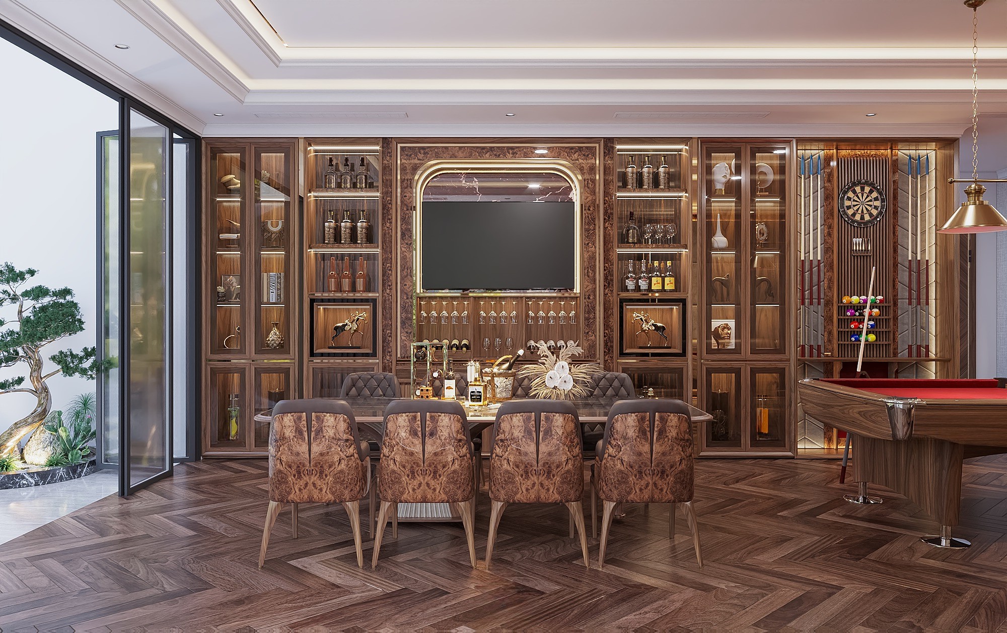 tủ rượu decor gỗ óc chó