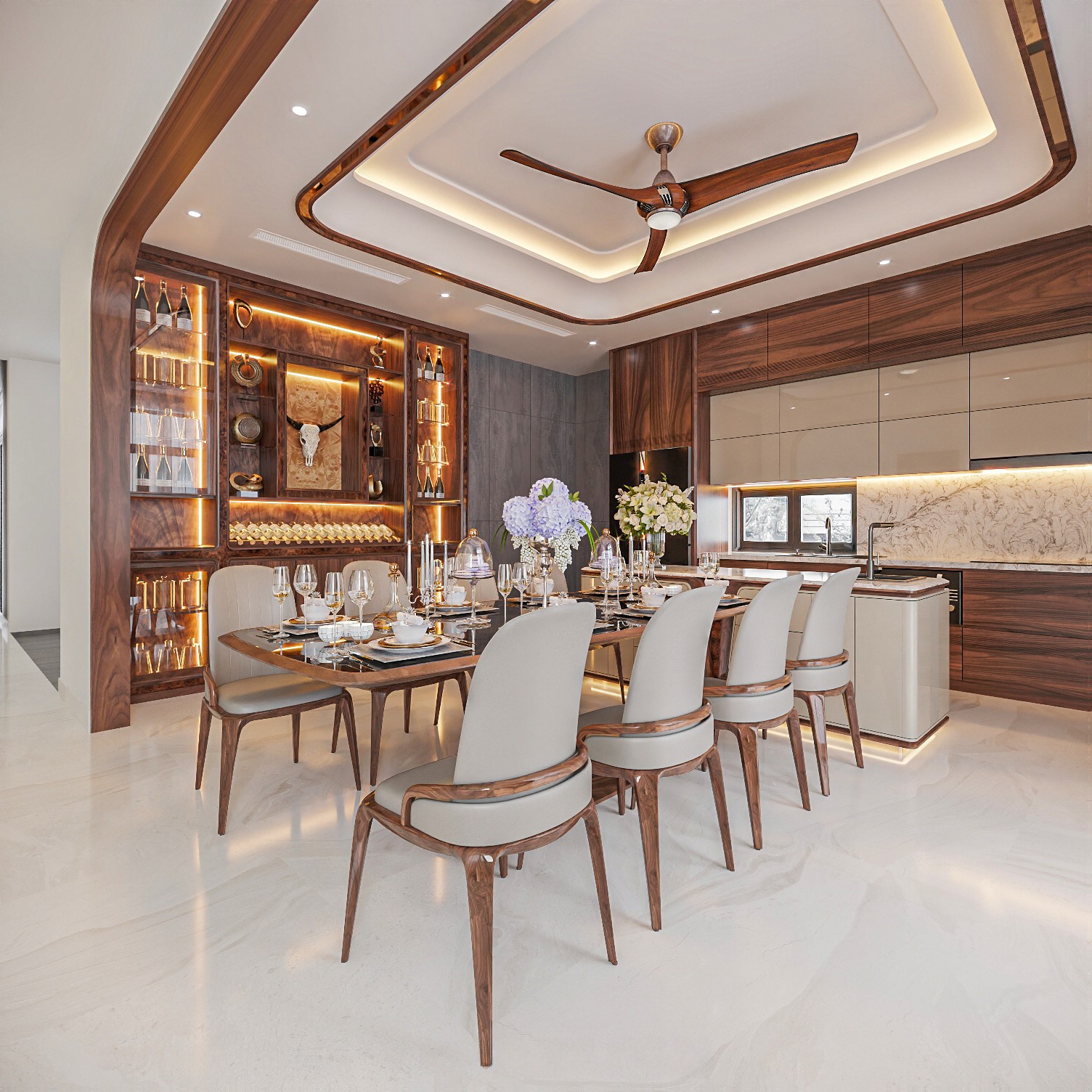 tủ rượu gỗ óc chó cánh kính