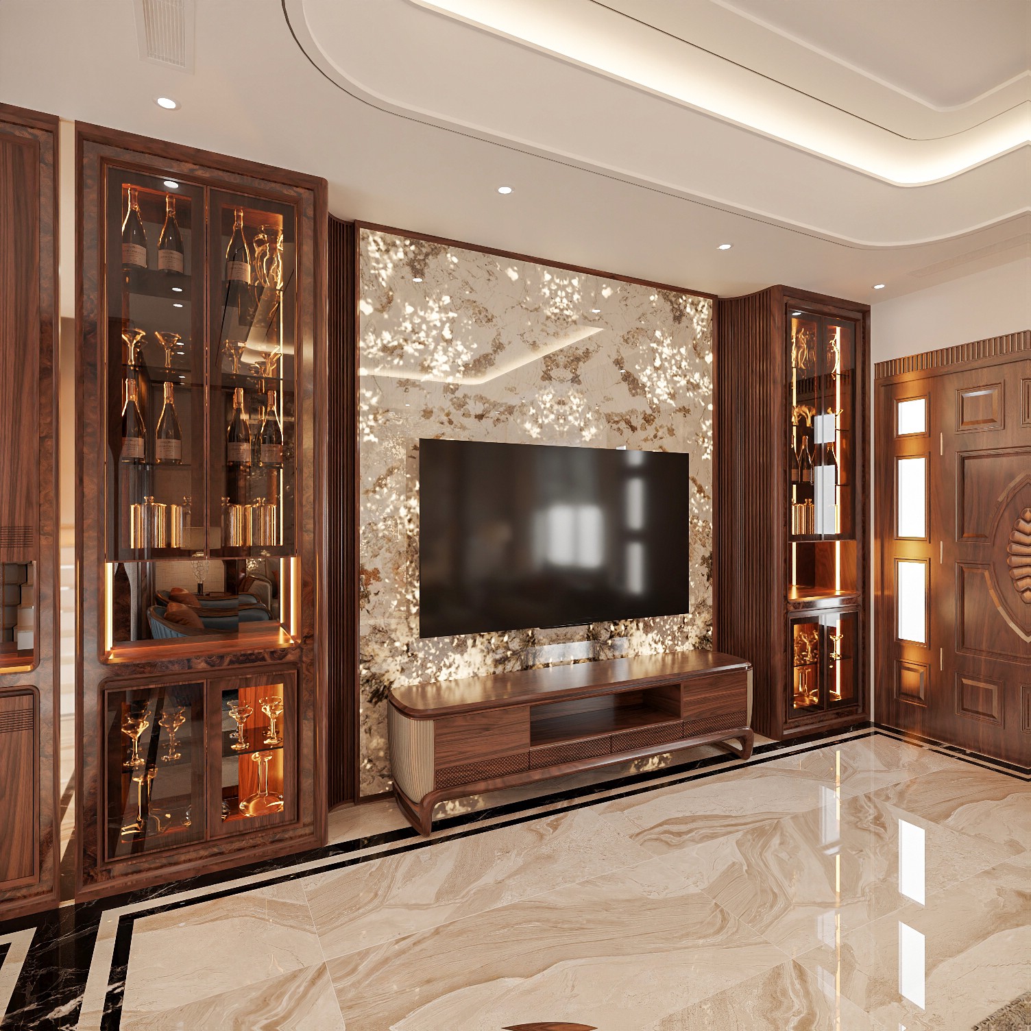 tủ rượu gỗ óc chó đẹp phòng khách