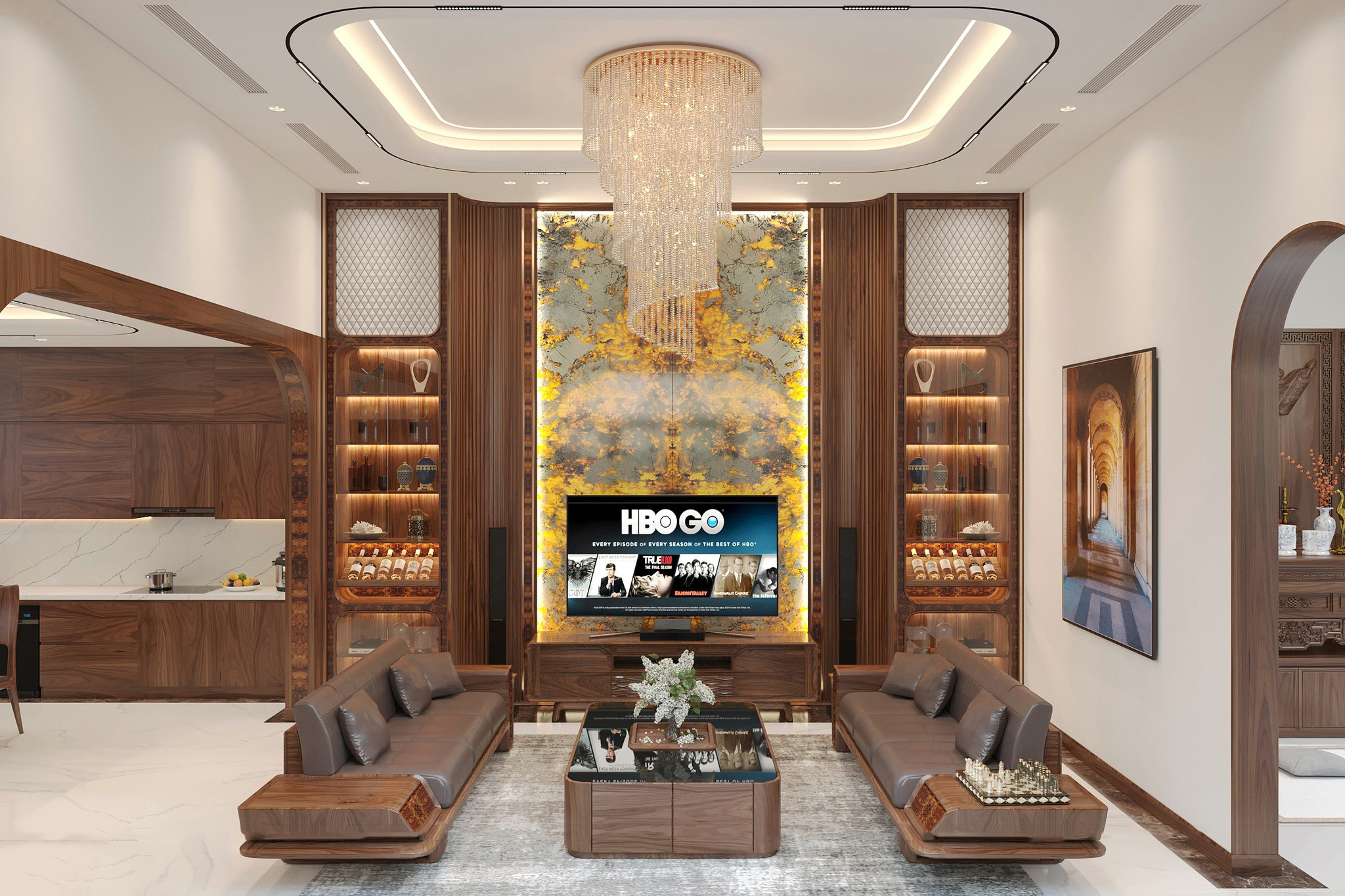 tủ rượu gỗ óc chó phong cách hiện đại