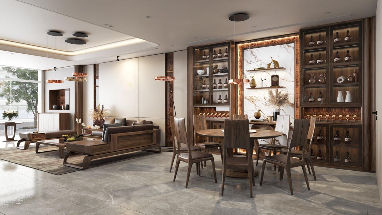 tủ rượu gỗ óc chó tự nhiên