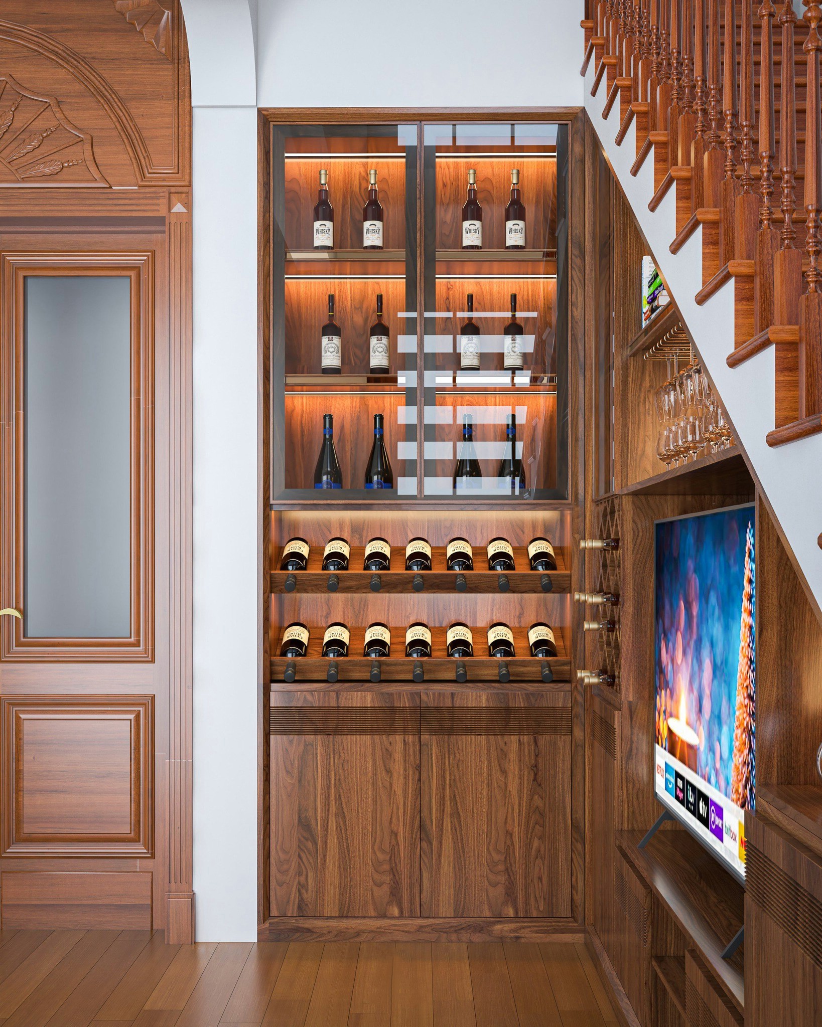 tủ rượu vang gỗ óc chó