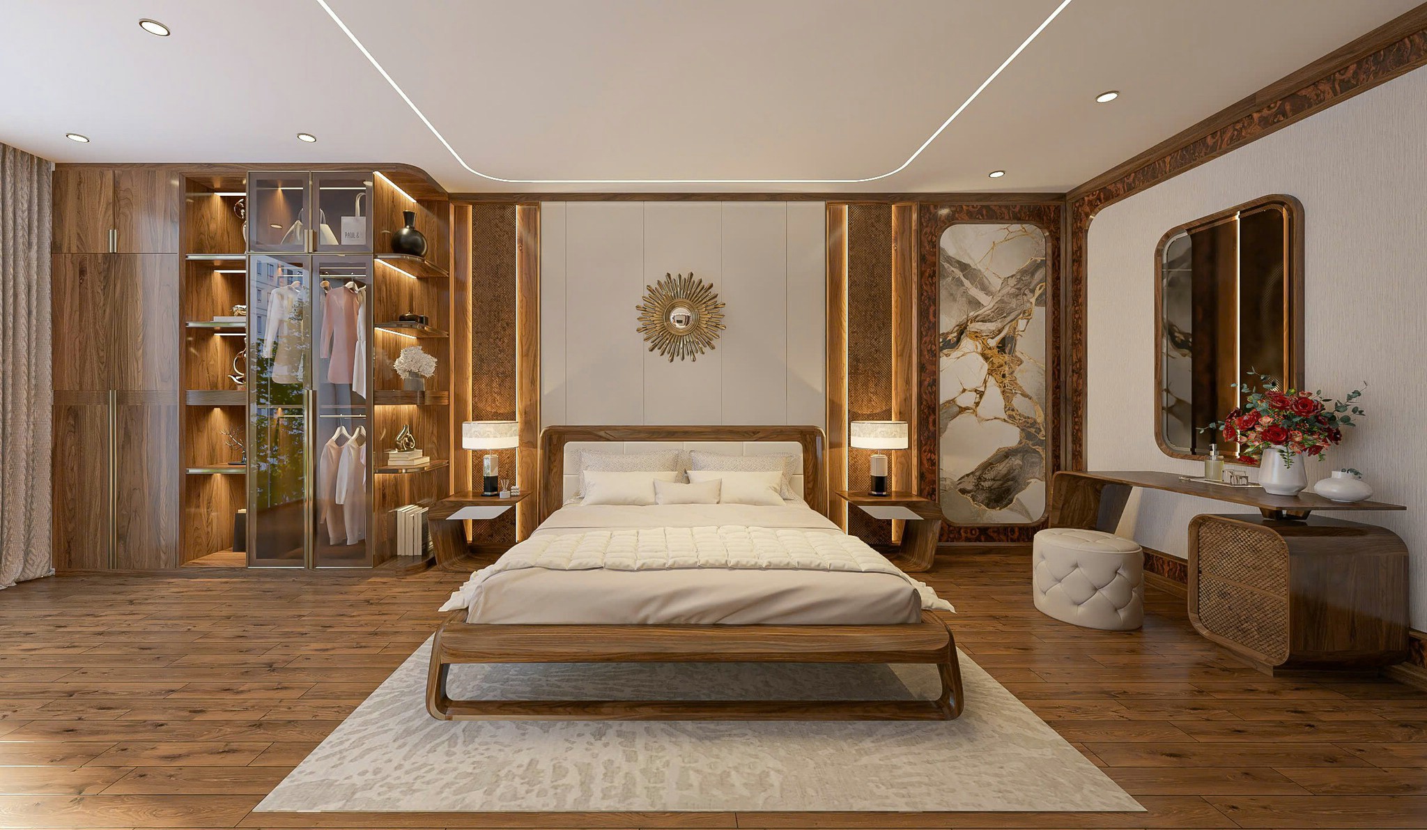 Tự thiết kế phòng ngủ nhỏ gỗ óc chó với giải pháp gọn nhẹ.