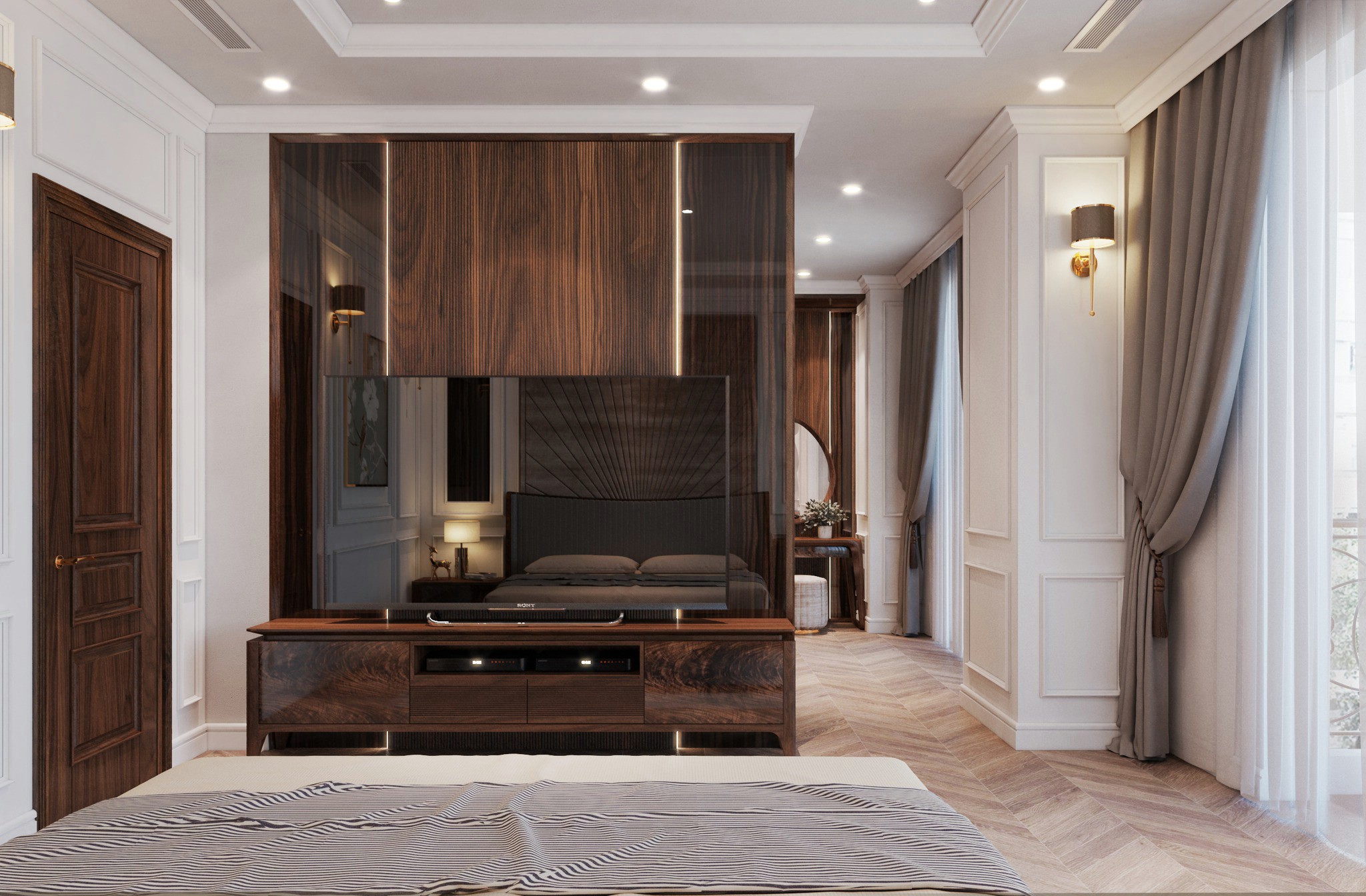 vách kệ tivi gỗ óc chó đẹp