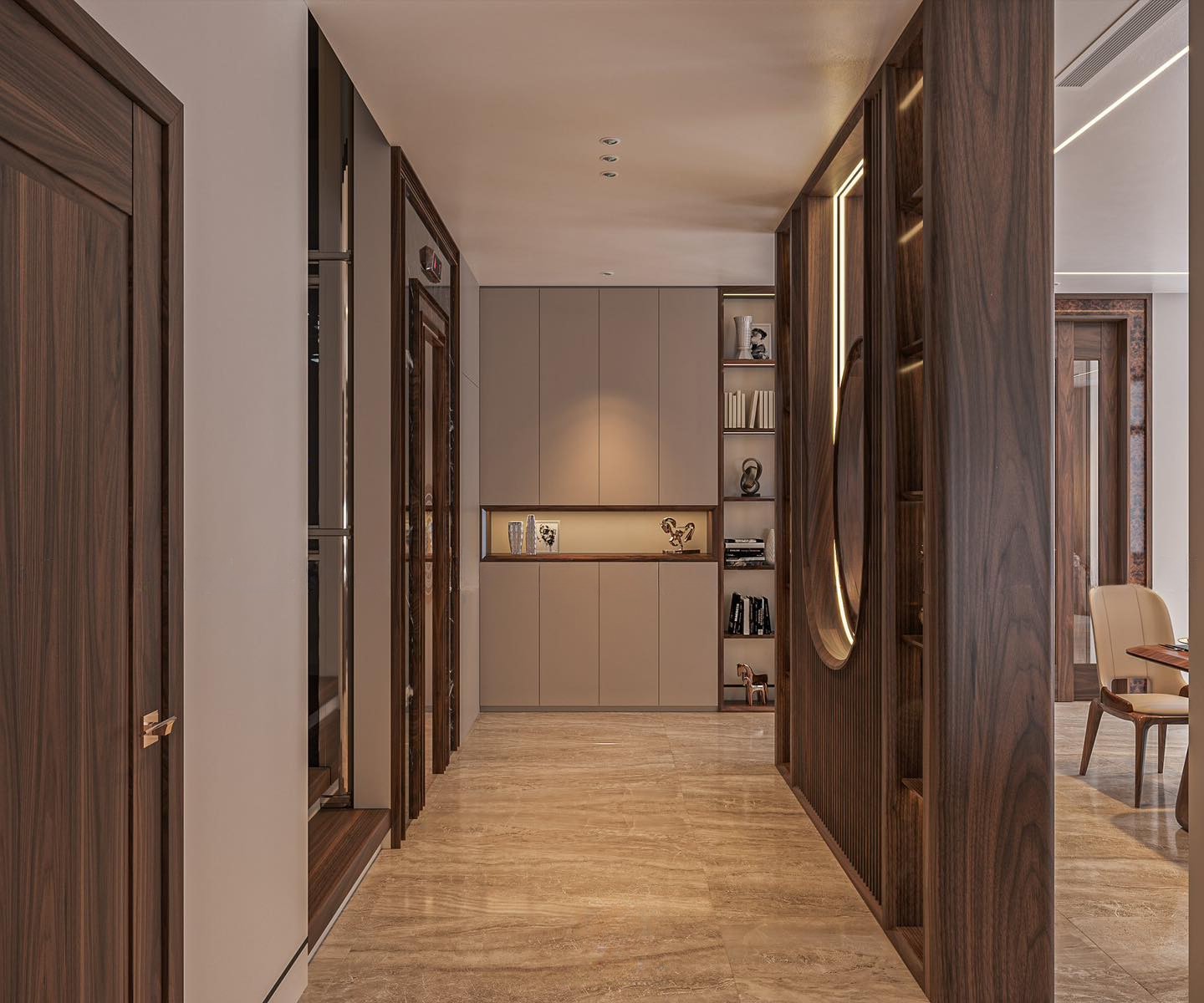 vách ngăn gỗ óc chó phòng bếp