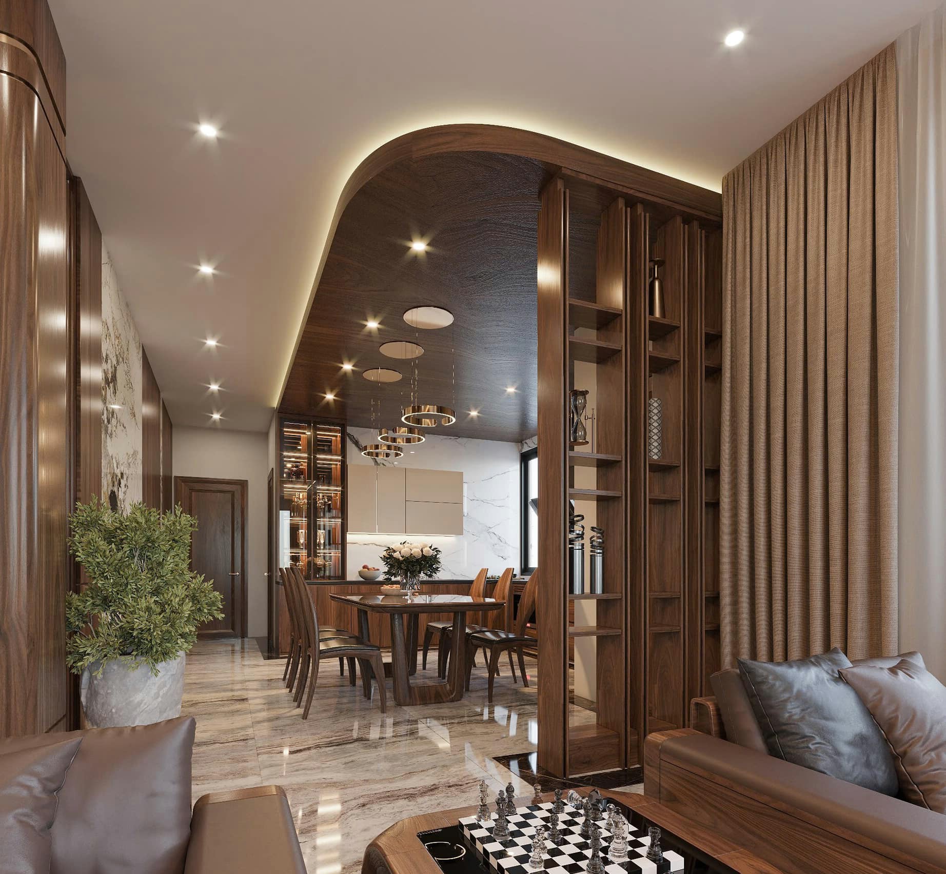 vách ngăn phòng bằng gỗ óc chó