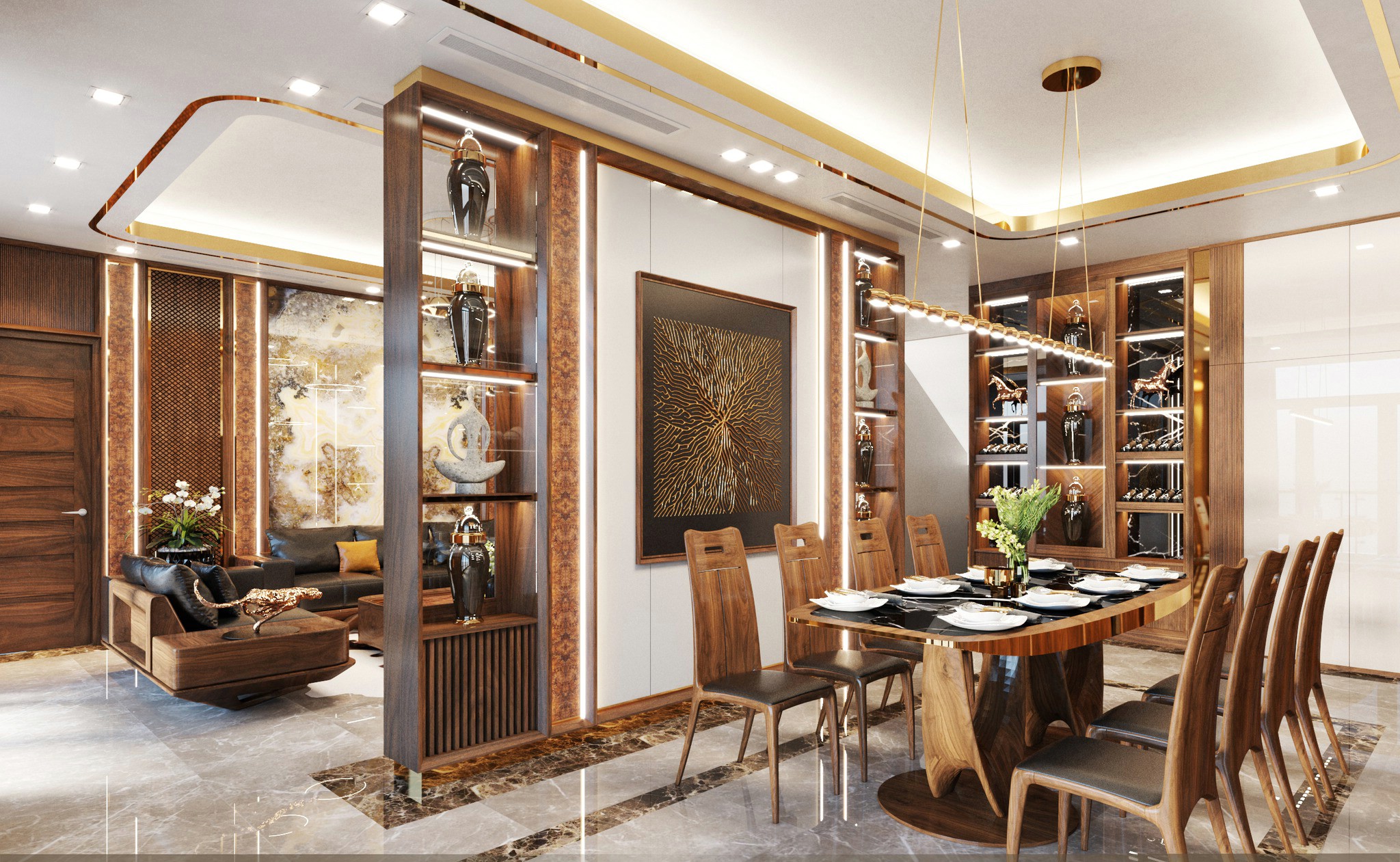 vách ngăn phòng gỗ óc chó tự nhiên