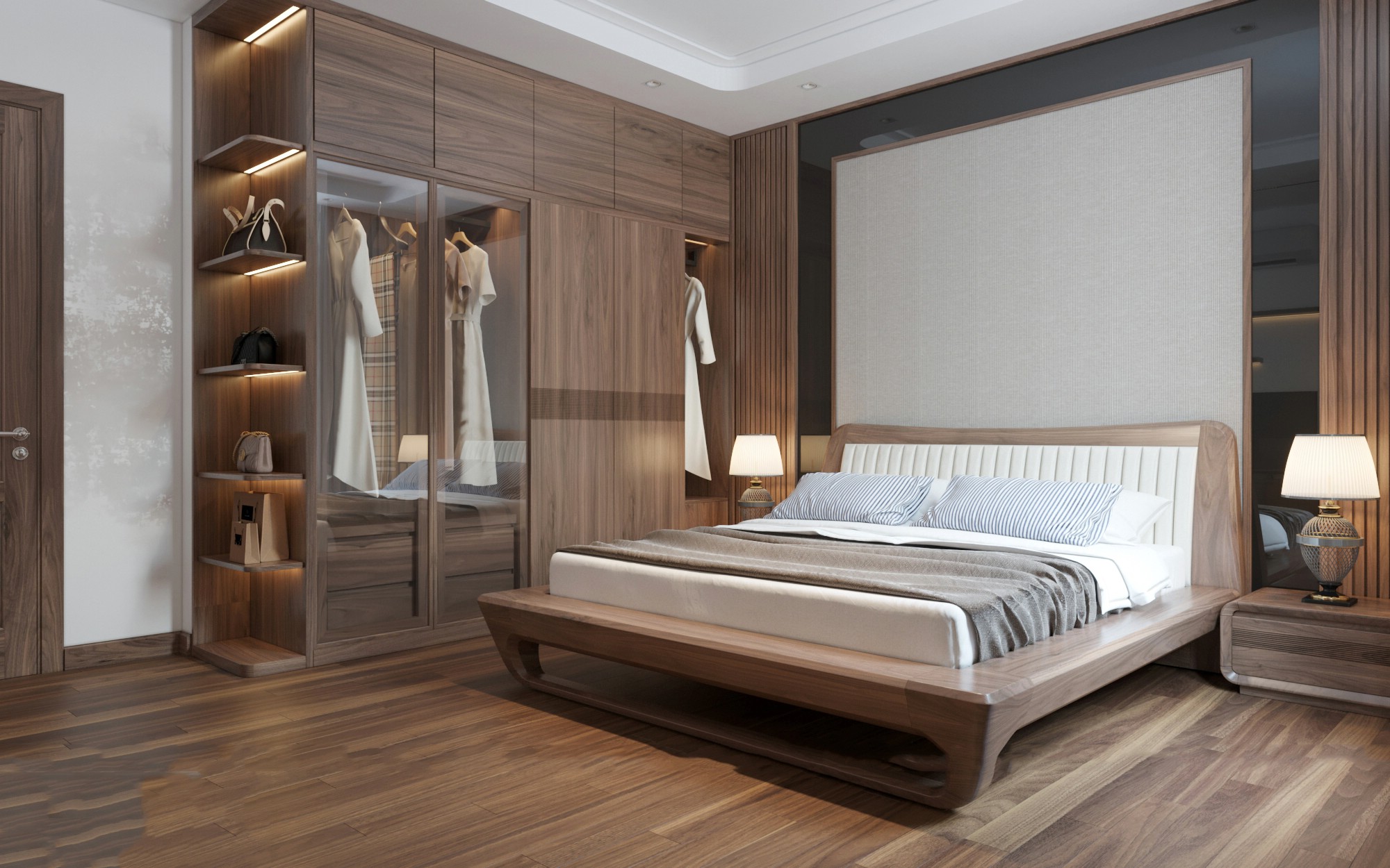 Ý tưởng thiết kế phòng ngủ gỗ óc chó đa dạng phong cách và bố cục.